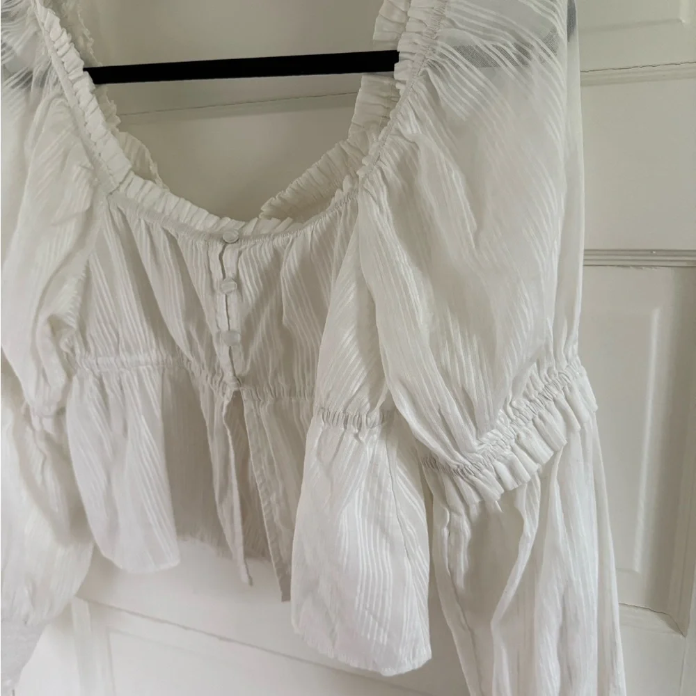 White Puff Sleeve Women's Top Size M
